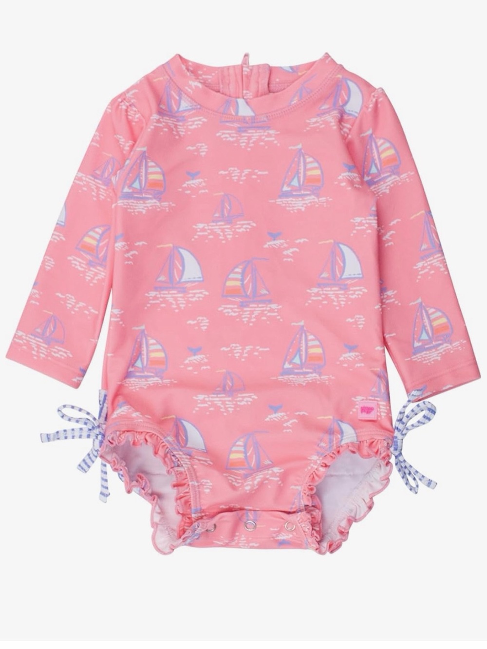 Ruffle Butts Swimsuit, Pink Seas the Day One Piece Long Sleeve Rash Guard, Girl